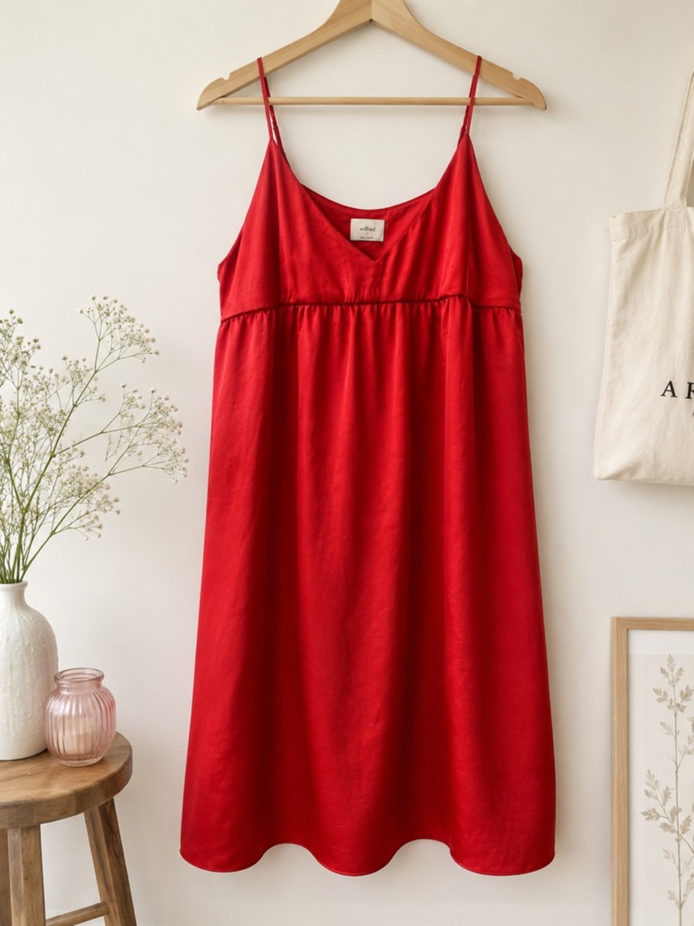 Wilfred Lover Satin Mini Dress Red Size Large L Spaghetti Strap Aritzia